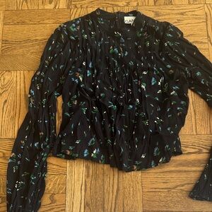 Ganni Black and Green Floral Blouse